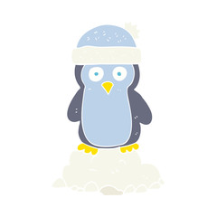 flat color illustration of a cartoon penguin wearing hat