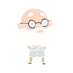 flat color style cartoon curious man with beard and glasses