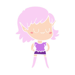 happy flat color style cartoon elf girl