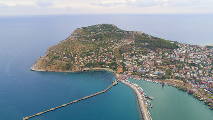 Aerial view of Alanya City In Turkey. Antalya Beach and Holiday. 