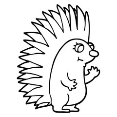 line drawing cartoon spiky hedgehog