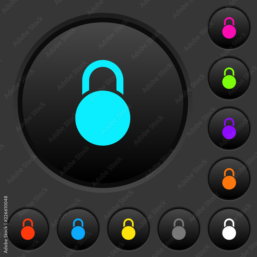 Poster locked round padlock dark push buttons with color icons