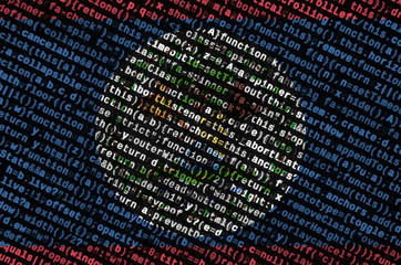 Belize flag  is depicted on the screen with the program code. The concept of modern technology and...