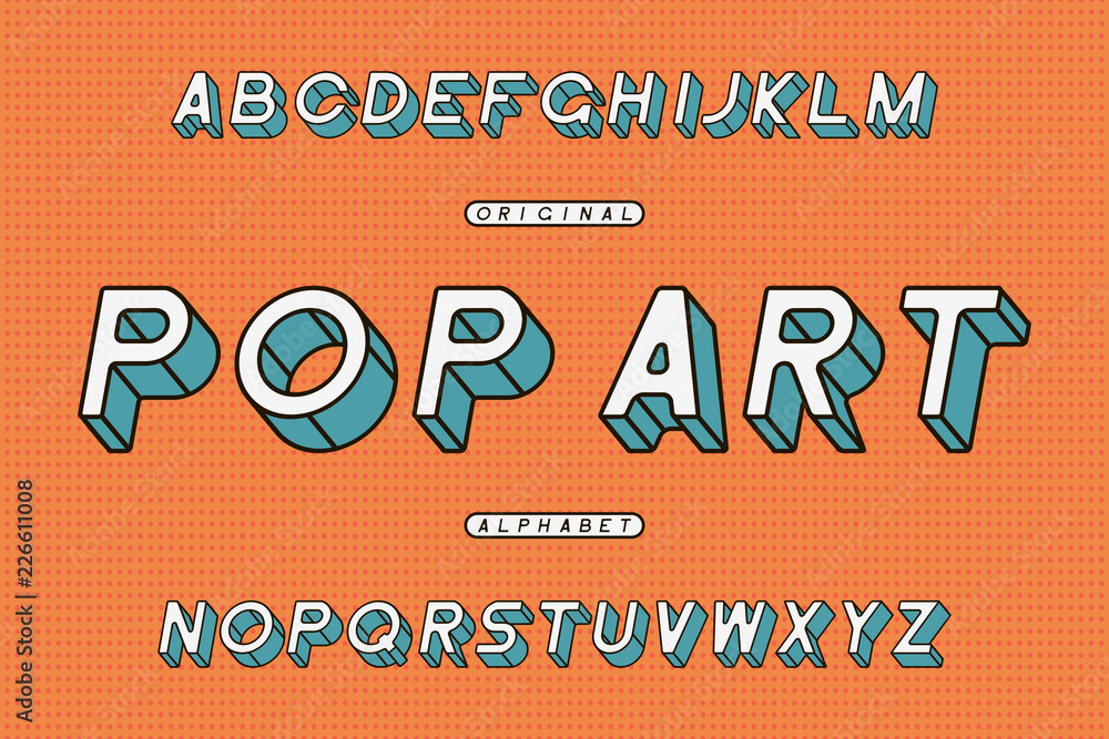 Poster pop art slanted font. retro sans serif alphabet. stylized rounded framed typeface. vector illustrati