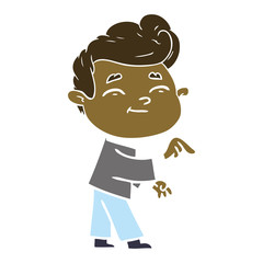 happy flat color style cartoon man pointing