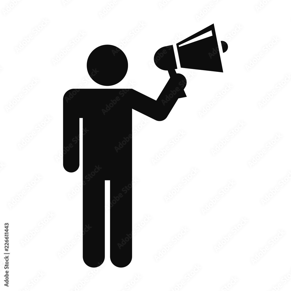 Aufkleber man hand speaker icon. simple illustration of man hand speaker vector icon for web design isolated o