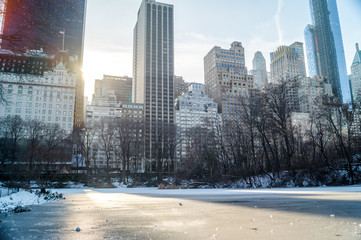 Fototapeta premium Blick auf Hochhäuser im Central Park Winter