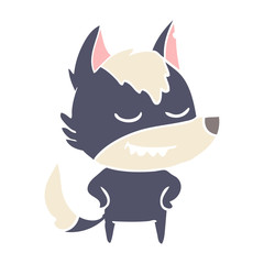 friendly flat color style cartoon wolf