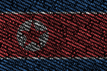 North Korea flag  is depicted on the screen with the program code. The concept of modern technology...