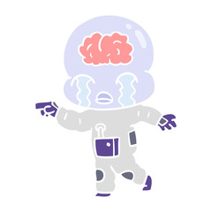 flat color style cartoon big brain alien crying