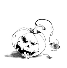 halloween, pumpkin, black and white illustration