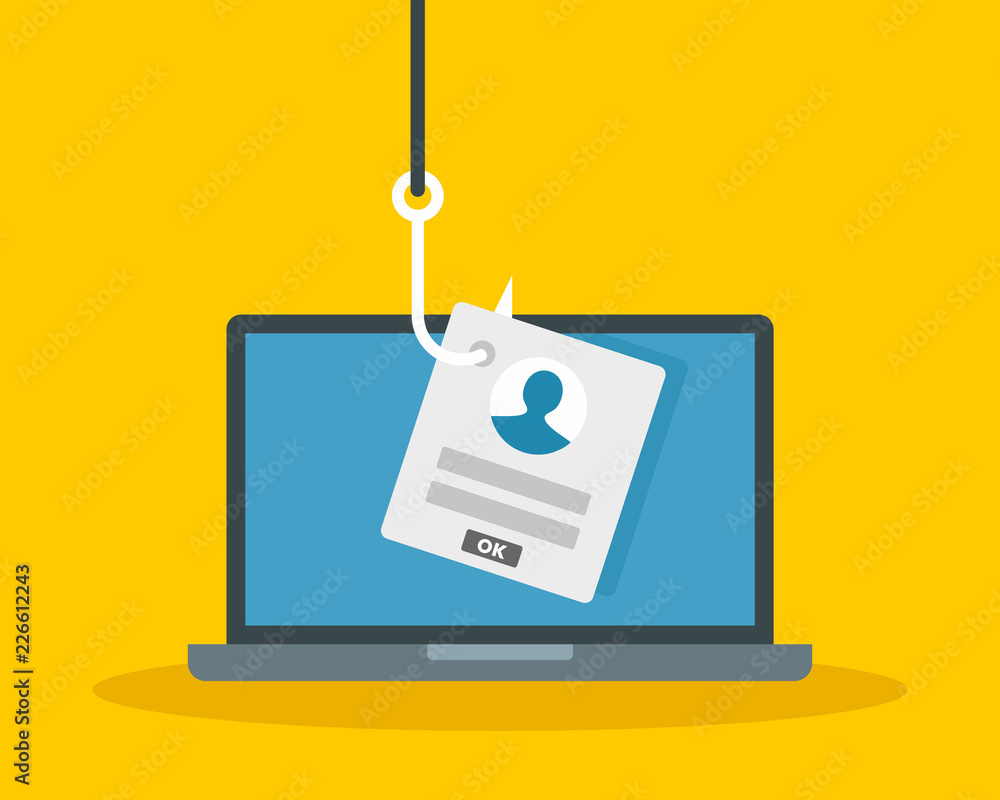 Poster phishing personal data concept background. flat illustration of phishing personal data vector concep