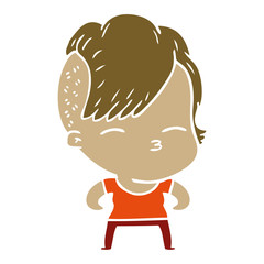 flat color style cartoon girl muscle posing