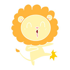 laughing lion flat color style cartoon