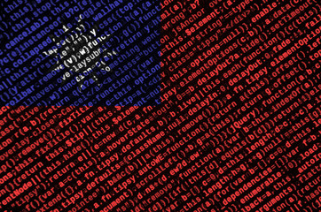 Taiwan flag  is depicted on the screen with the program code. The concept of modern technology and...