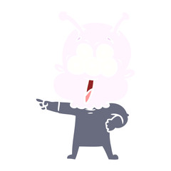 happy flat color style cartoon alien pointing