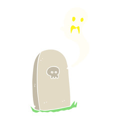 flat color illustration of a cartoon ghost rising from grave