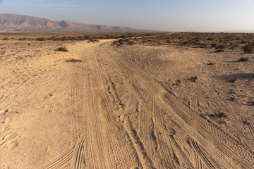 tire track in the sand