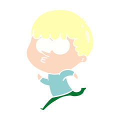 flat color style cartoon curious boy running