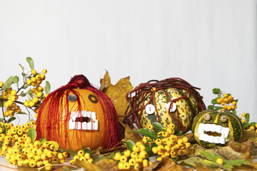 Three scary halloween pumpkins