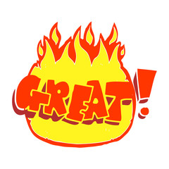 flat color illustration of a cartoon Great! symbol