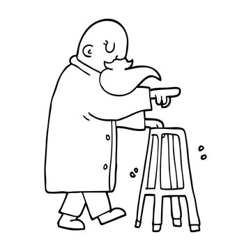 recommend clip art: line drawing cartoon old man with walking frame