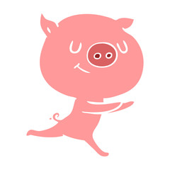 happy flat color style cartoon pig