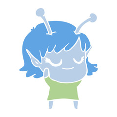 smiling alien girl flat color style cartoon