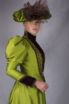 Victorian Woman In Green Ensemble