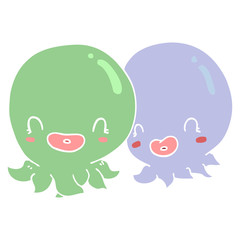 two flat color style cartoon octopi