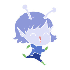 flat color style cartoon alien girl laughing