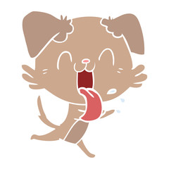 flat color style cartoon panting dog running
