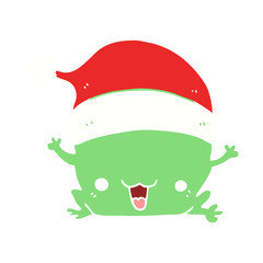 cute flat color style cartoon christmas frog