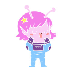 happy alien girl flat color style cartoon