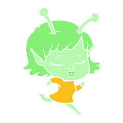 flat color style cartoon alien girl