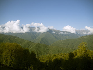 Beautiful mountains in the clouds Krasnaya Polyana