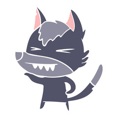 angry wolf flat color style cartoon