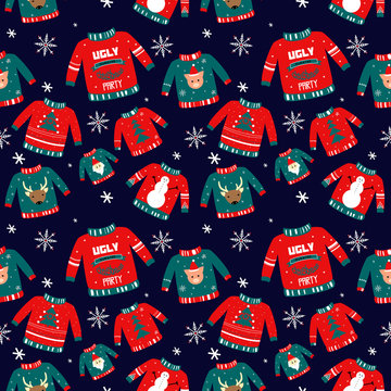 Seamless pattern with ugly christmas sweater