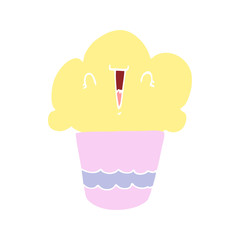 flat color style cartoon cupcake with face