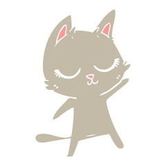 calm flat color style cartoon cat waving