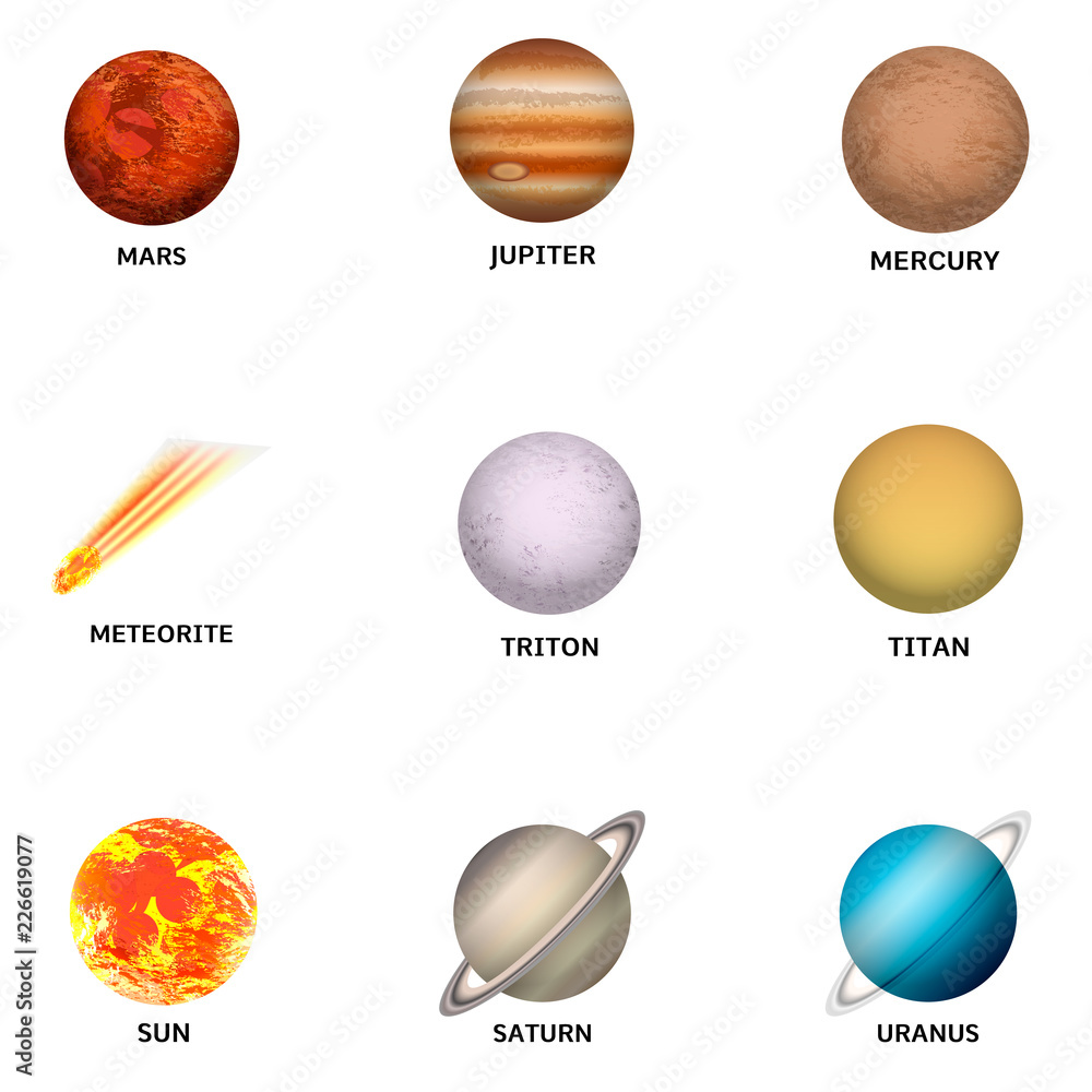 Poster planet icon set. realistic set of planet vector icons for web design isolated on white background