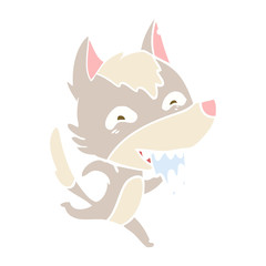 flat color style cartoon hungry wolf running