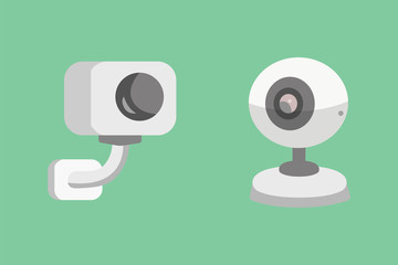 Vector set security camera. CCTV cartoon illustration. Safety and watching.