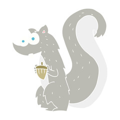 flat color illustration of a cartoon squirrel with nut