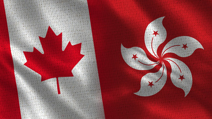 Canada and Hong Kong - 3D illustration Two Flag Together - Fabric Texture