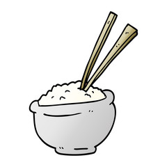 cartoon doodle bowl of rice with chopsticks