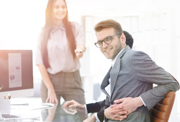 businessman sitting at his Desk in the office