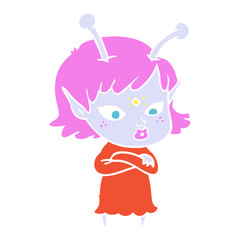 pretty flat color style cartoon alien girl