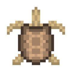 Fototapeta premium Old school pixel art pet tortoise logotype. Wild turtle from above, 8 bit icon isolated on white background. Zoo reptile symbol/sign/emblem. Retro video/pc game character. Slot machine graphics.