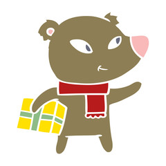 cute flat color style cartoon christmas bear